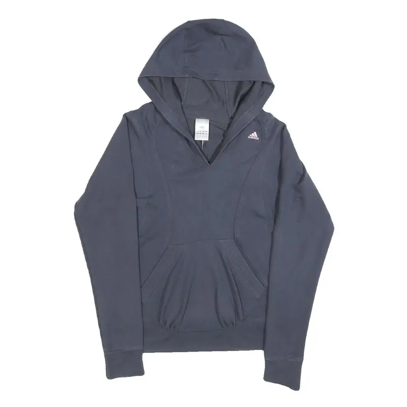 Adidas Womens Navy Blue Hoodie Uk 10 V Neck Logo Pullover Sweatshirt 1