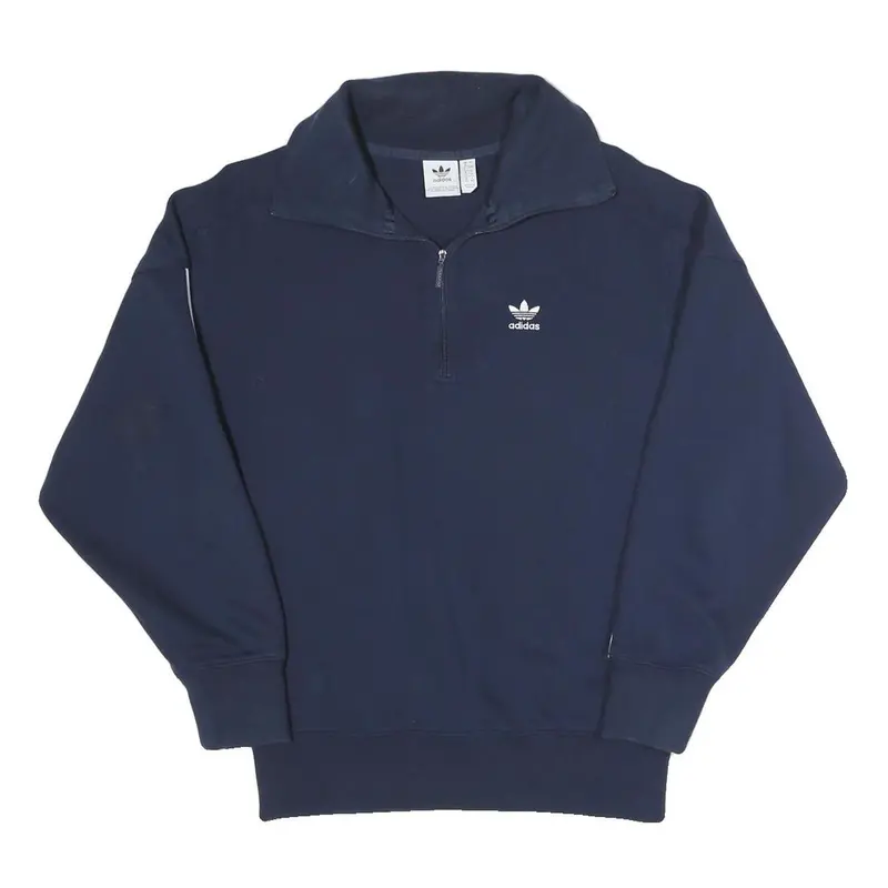 Adidas Womens Navy Blue Sweatshirt 1/4 Zip Uk 8 Cotton Blend Casual Sportswear 1