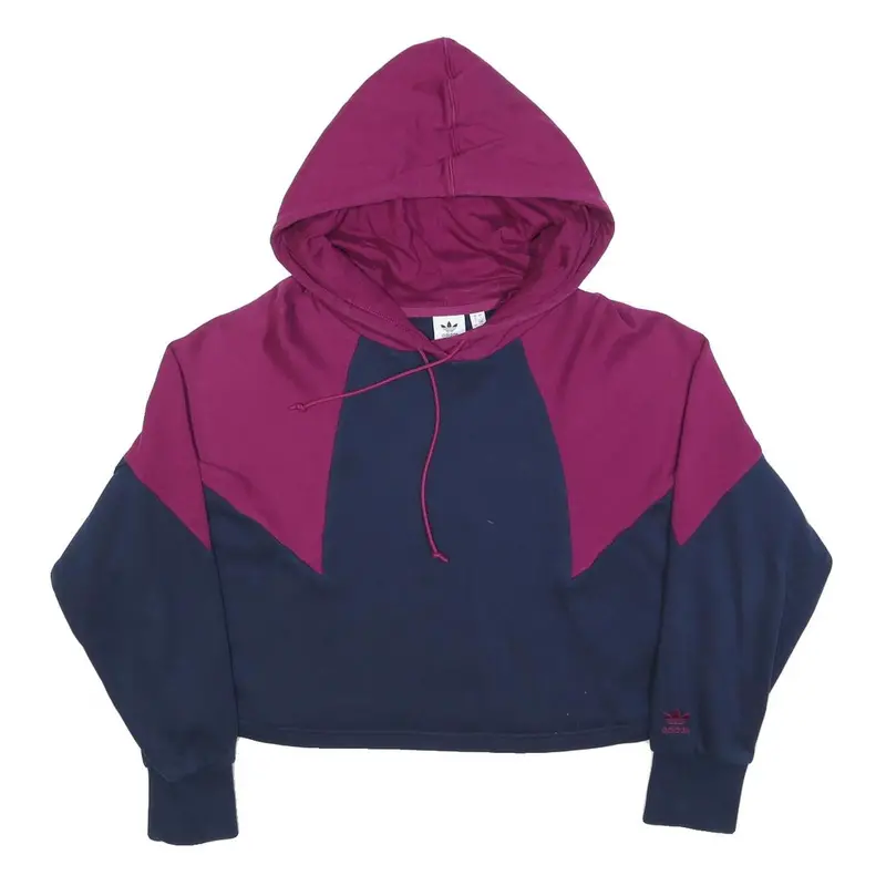 Adidas Womens Navy & Purple Cropped Hoodie Uk 10 Cotton Blend Sports Sweatshirt 1