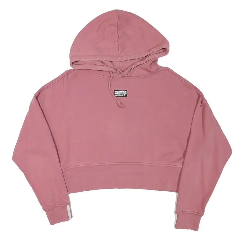 Adidas Womens Pink Cotton Blend Cropped Hoodie Uk 14 Casual Sportswear 1