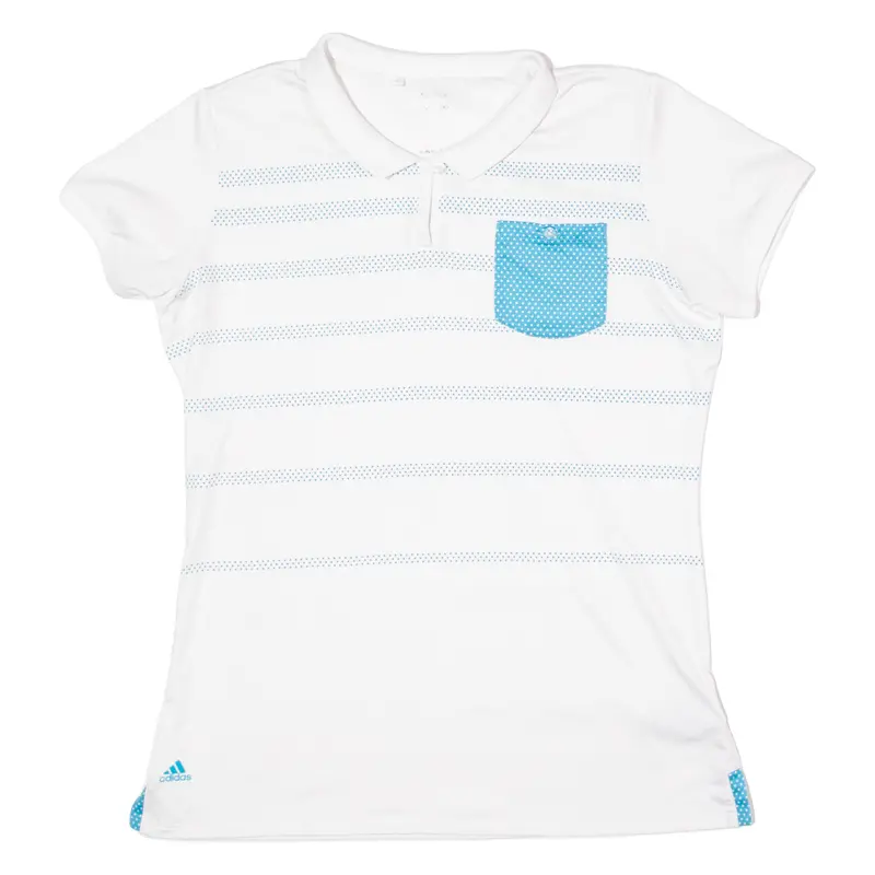 Adidas Womens Polo Shirt White Striped L 1