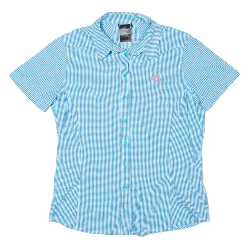 Adidas Womens Shirt Blue Nylon Gingham Uk 12 1