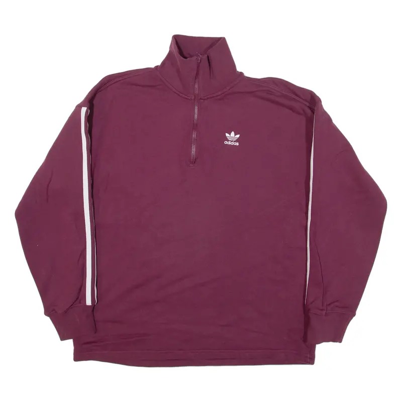 Adidas Womens Sweatshirt Maroon 1/4 Zip Uk 8 1
