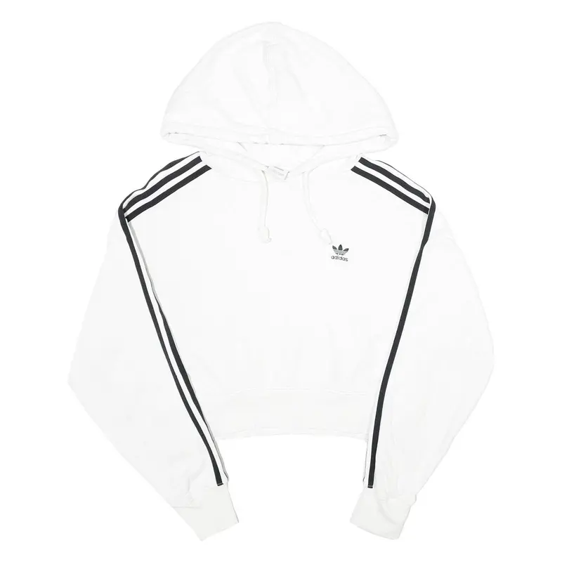 Adidas Womens White & Black Crop Hoodie Uk 4 Cotton Pullover Casual Streetwear 1