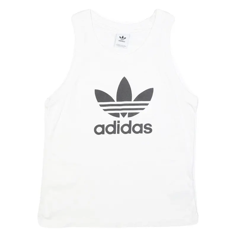 Adidas Womens White & Black Logo Vest M Sleeveless Crew Neck Cotton Blend 1