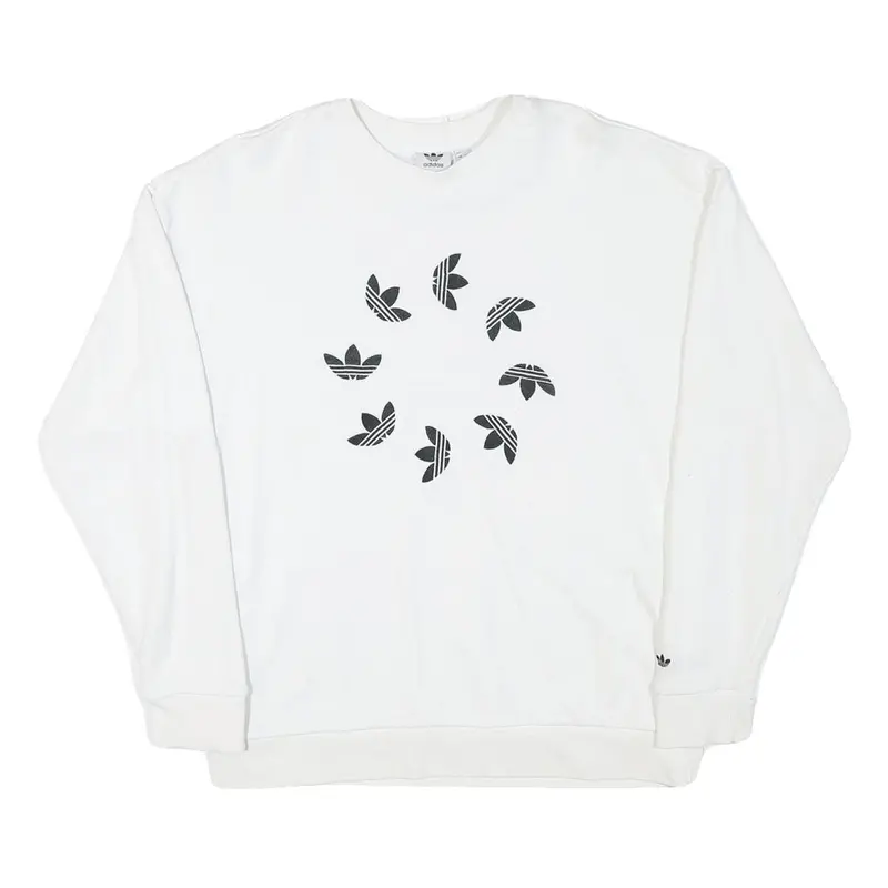 Adidas Womens White Cotton Blend Crew Neck Uk 10 Sweatshirt Logo Print 1