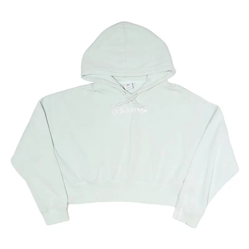 Adidas Womens White Cropped Hoodie L Casual Cotton Blend Pullover 1