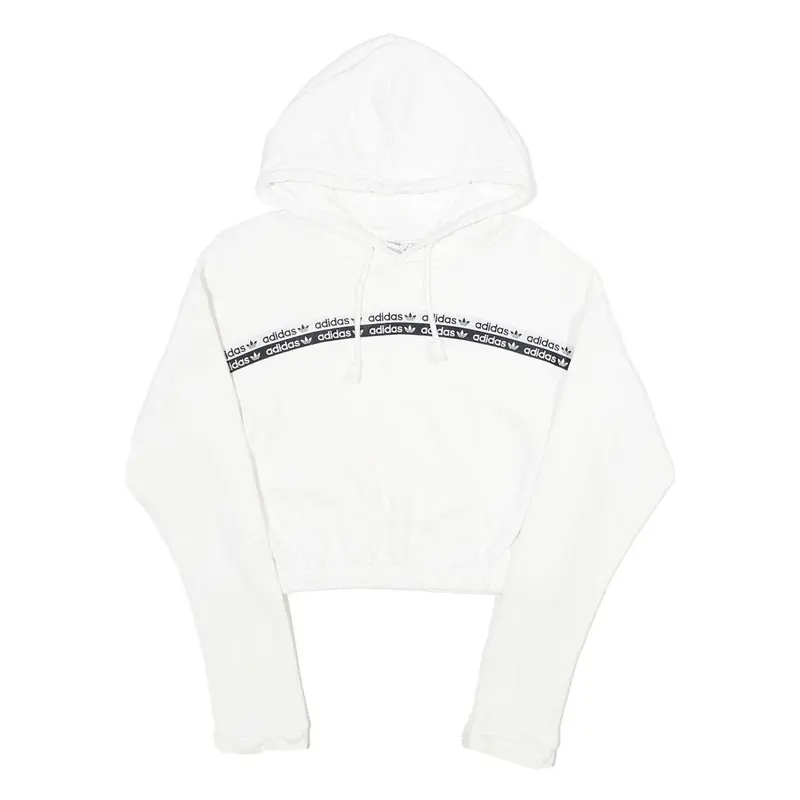 Adidas Womens White Cropped Hoodie Uk 12 Cotton Long Sleeve Pull On Sports 1
