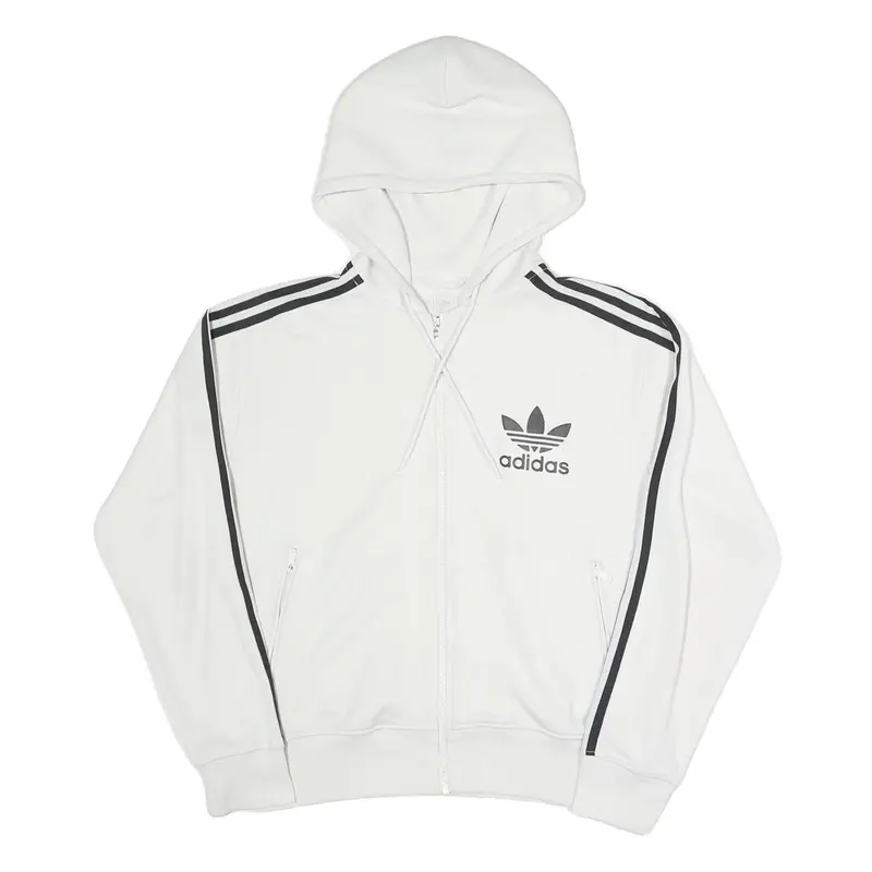 Adidas Womens White Hoodie S Cotton Blend Full Zip Sportswear Zip-Up 1