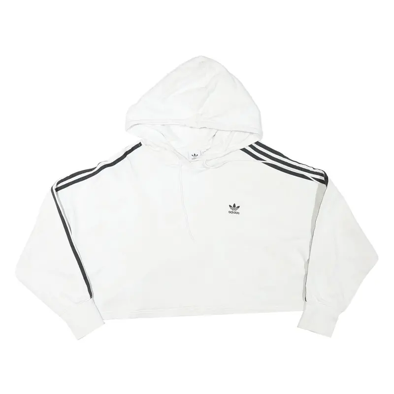 Adidas Womens White Hoodie Uk 12 Cotton Blend Cropped Oversized Casual 1