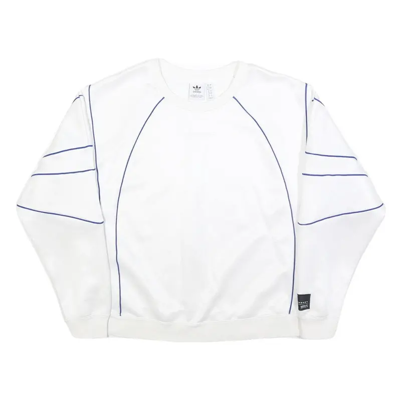 Adidas Womens White Sweatshirt Crew Neck Uk 12 Blue Piping Casual Sportswear 1