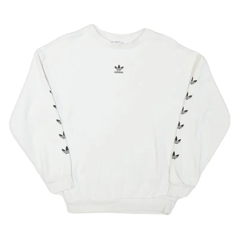 Adidas Womens White Sweatshirt Crew Neck Uk 4 Cotton Blend Logo Print 1