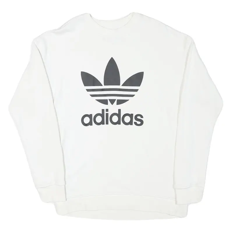 Adidas Womens White Sweatshirt Crew Neck Uk 8 Cotton Blend Logo Pullover 1