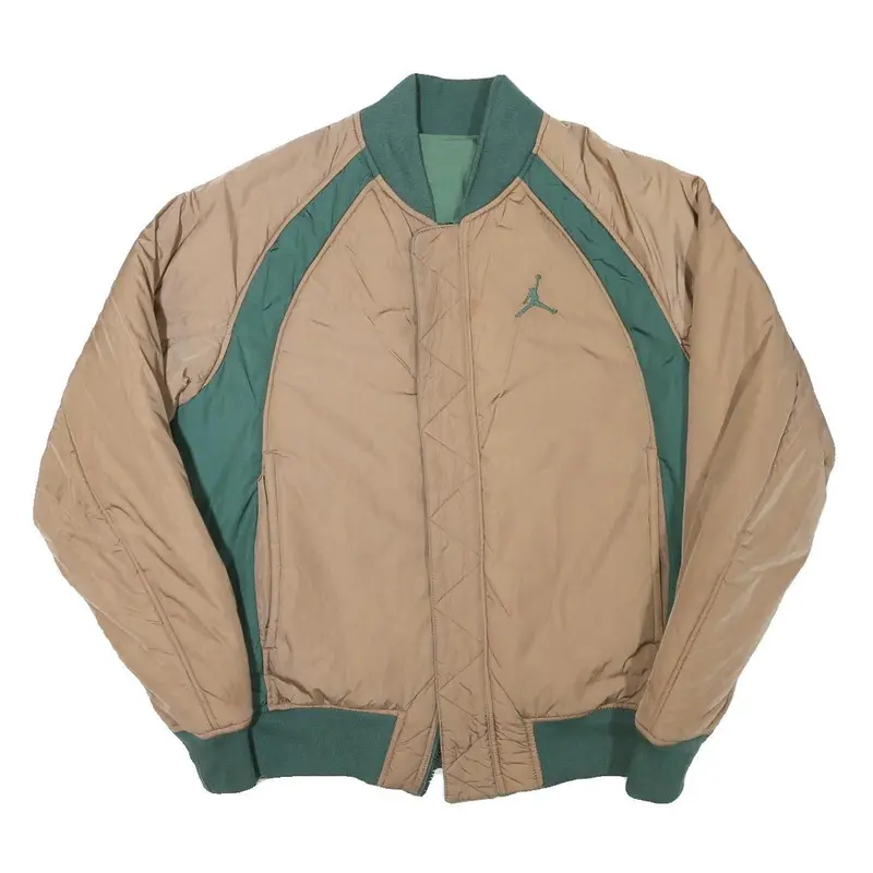 Air Jordan Mens Beige & Green Zip Jacket M Polyester Blend Plain Lightweight 1