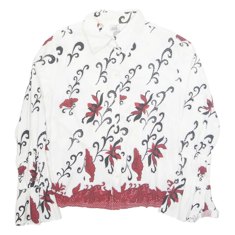 Alba Moda Womens Printed Shirt White Collared Long Sleeve Floral L 1