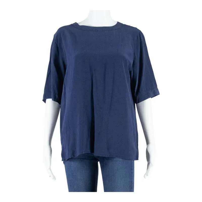 Alberto Fabiani Womens Blouse Blue Faux Silk S 1