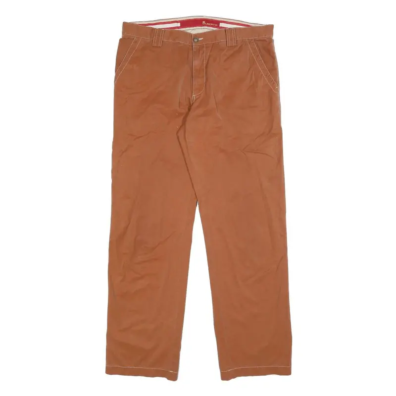 Alberto Mens Cotton Blend Brown Regular Fit Trousers W37 L32 Casual Zip Closure 1