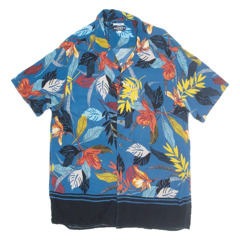 Alcott Mens Hawaiian Shirt Blue Floral Xl 1