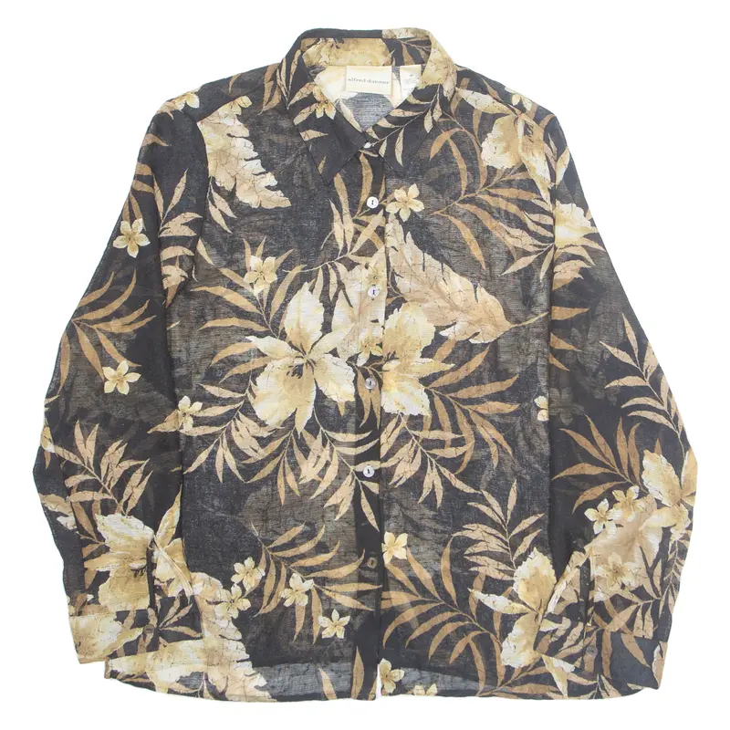 Alfred Dunner Sheer Womens Printed Shirt Brown Collared Long Sleeve Floral L 1