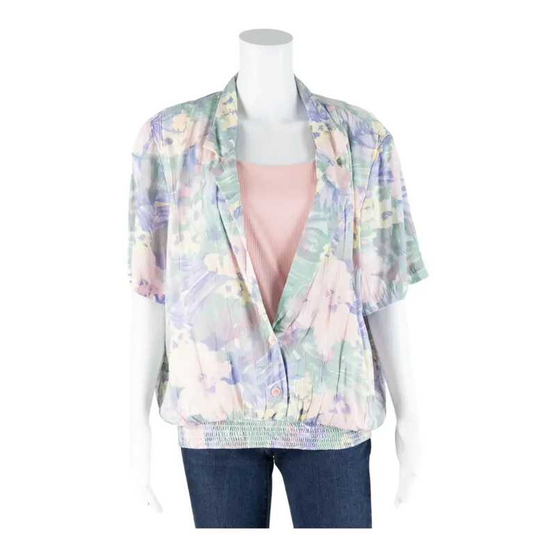 Alfred Dunner Womens Blouse Purple Collared Floral L 1