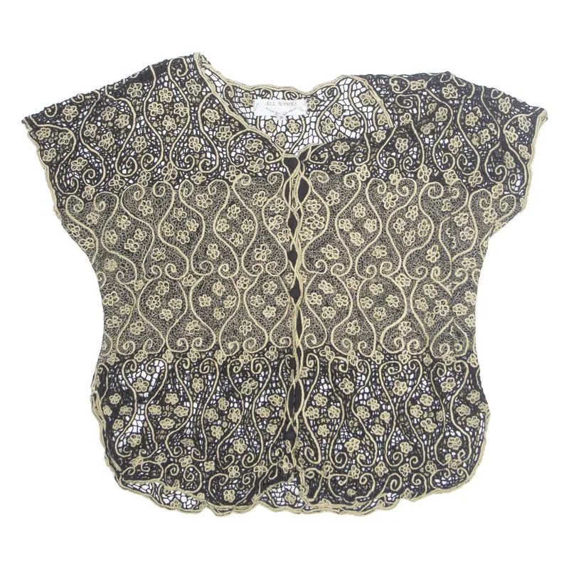 All Names Womens Shirt Black V-Neck Crazy Pattern M 1