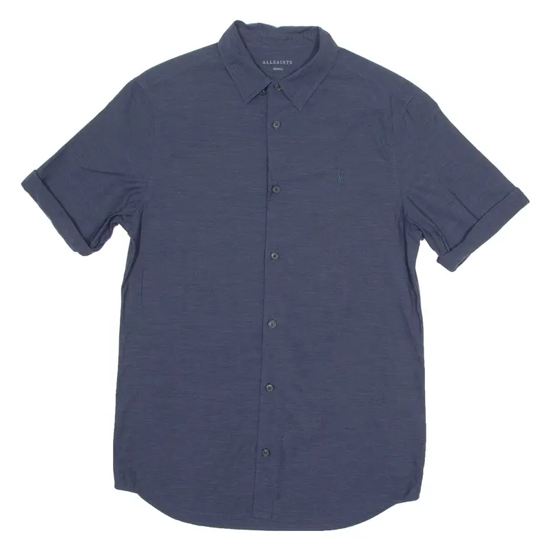 All Saints Mens Plain Shirt Blue S 1