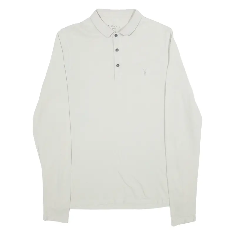 All Saints Mens Polo Shirt Grey Long Sleeve Xs 1