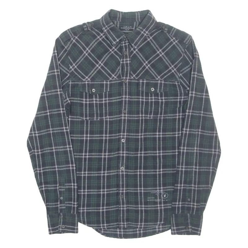 All Saints Mens Shirt Green Check Long Sleeve S 1