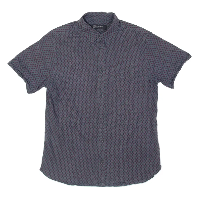 All Saints Mens Shirt Grey Crazy Pattern S 1