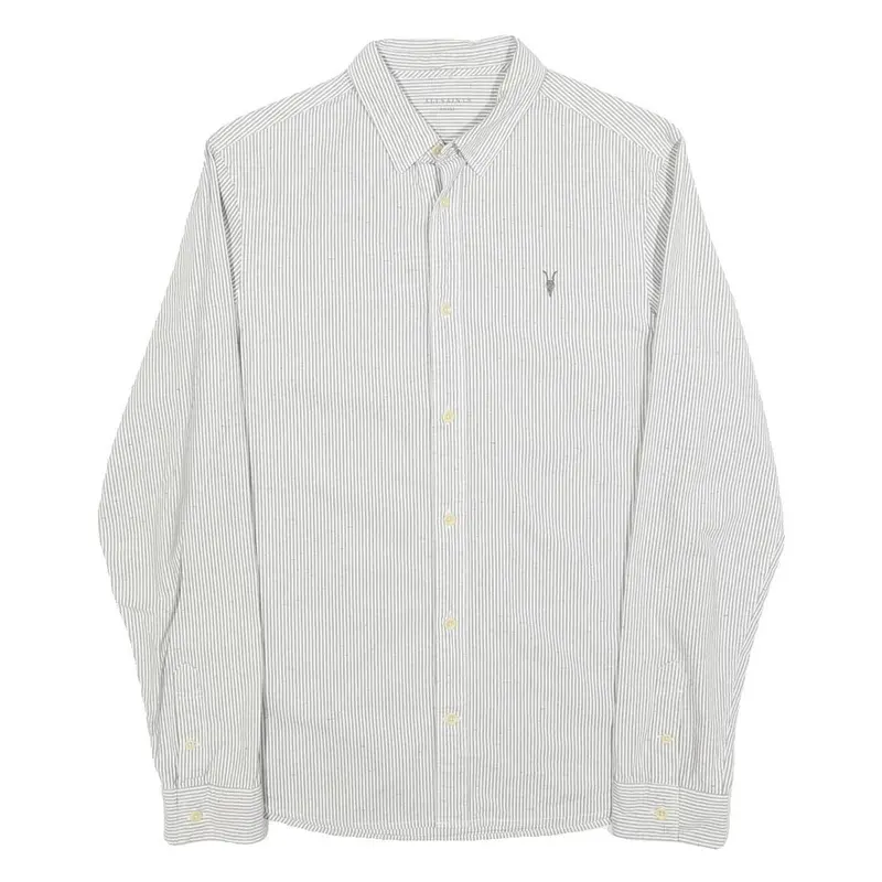 All Saints Mens White & Grey Striped Cotton Shirt S Slim Fit Casual Button Down 1