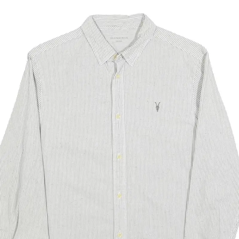 All Saints Mens White & Grey Striped Cotton Shirt S Slim Fit Casual Button Down 2