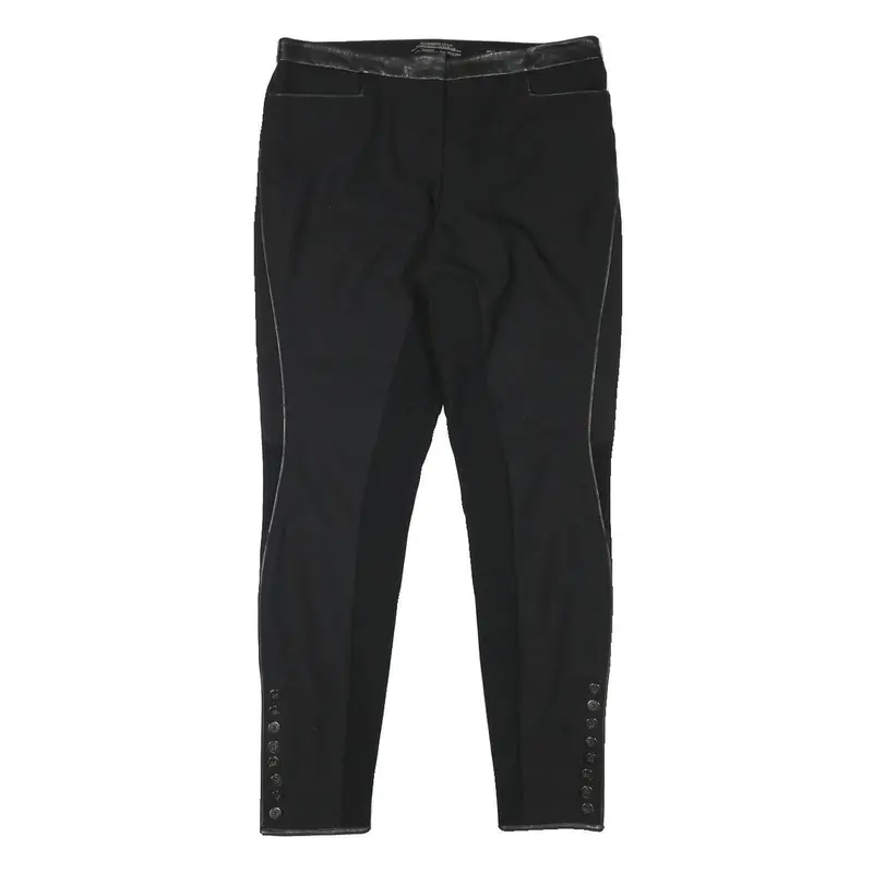 All Saints Womens Black Polyester Blend Slim Trousers W30 L28 Leather Trim Zip 1