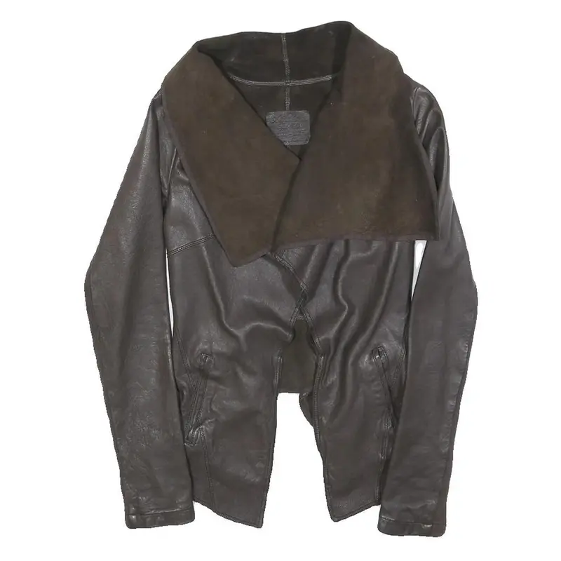 All Saints Womens Brown Leather Leather Jacket Uk 6 Plain Classic Slim Fit 1
