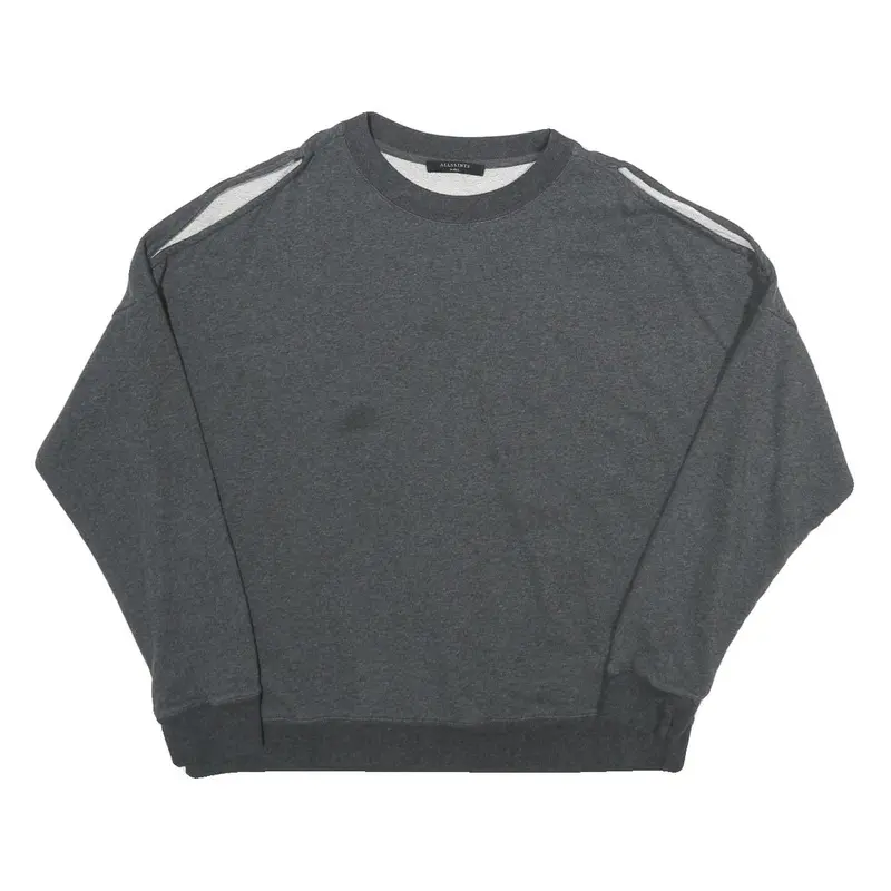 All Saints Womens Grey Pullover Crew Neck Sweatshirt S Cut-Out Shoulder Relaxed 1