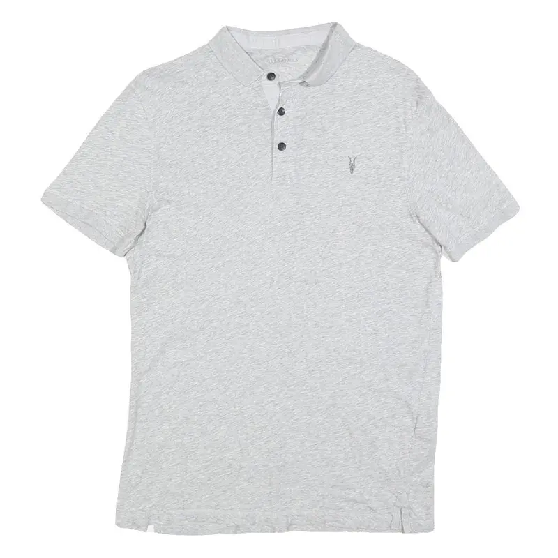 All Saints Womens Light Grey Short Sleeve Plain Polo Shirt S Cotton Blend 1