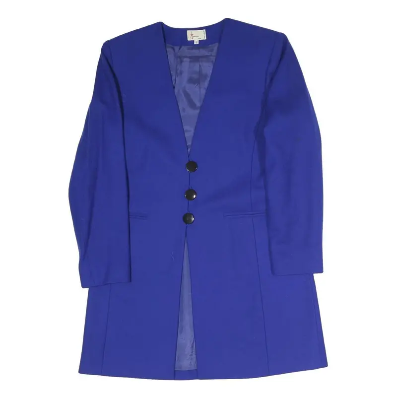 Alouette Paris Womens Blue Button Jacket S Polyester Blend Plain Elegant 1