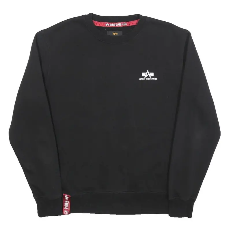 Alpha Industries Mens Black Crew Neck Sweatshirt S Logo Pullover Cotton 1