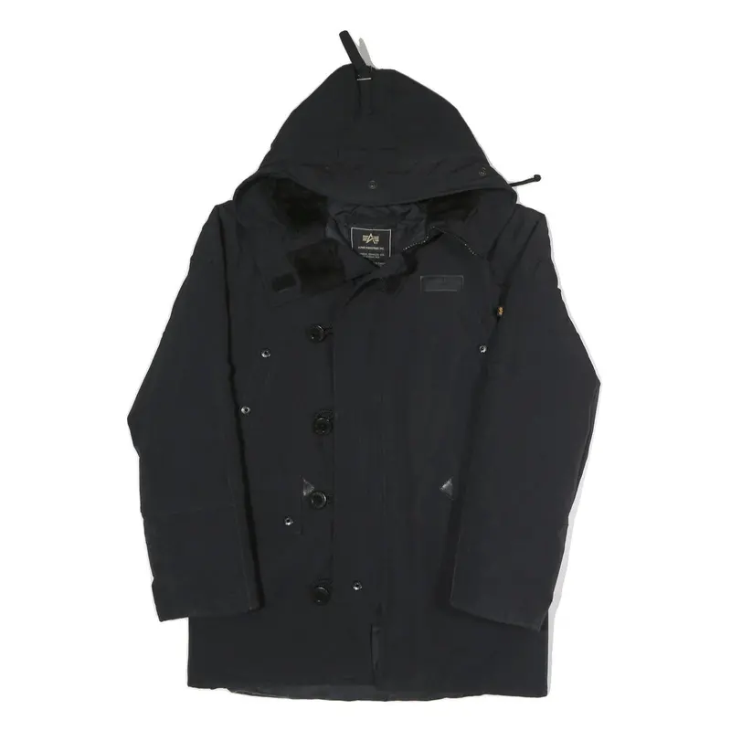 Alpha Industries Mens Black Flight Jacket Xs Polyester Blend Zip Hooded Plain 1