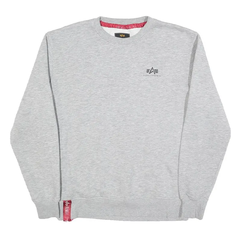 Alpha Industries Mens Grey Crew Neck M Cotton Blend Pullover Sweatshirt 1
