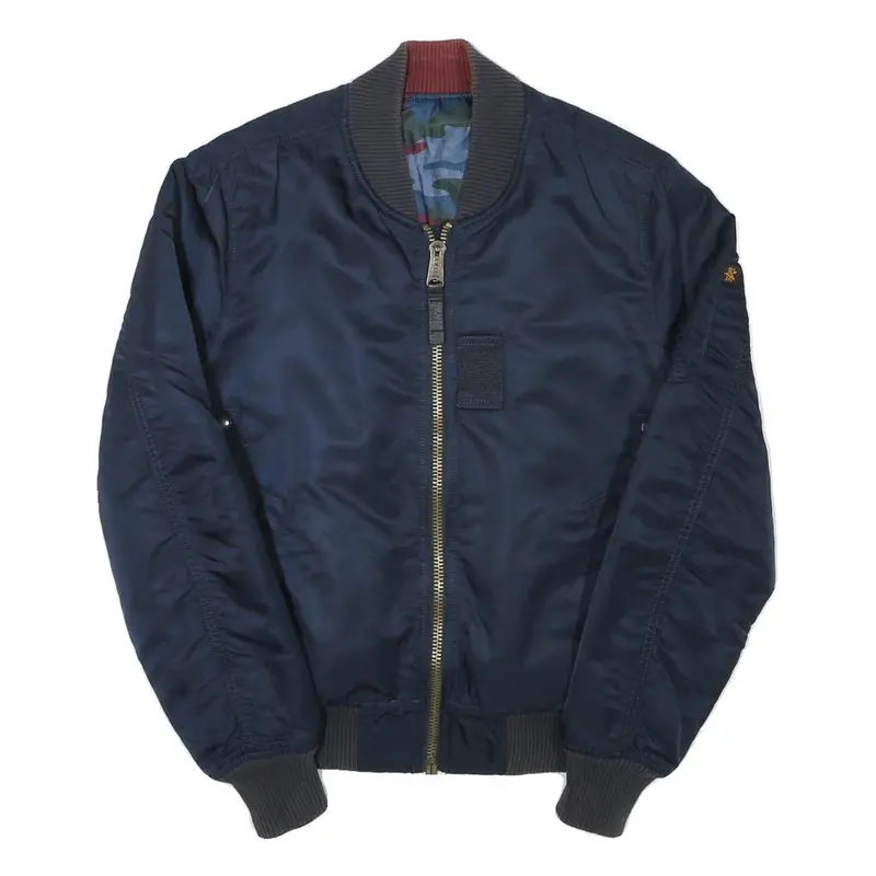Alpha Industries Mens Navy Blue Bomber Jacket S Polyester Blend Plain Zip 1