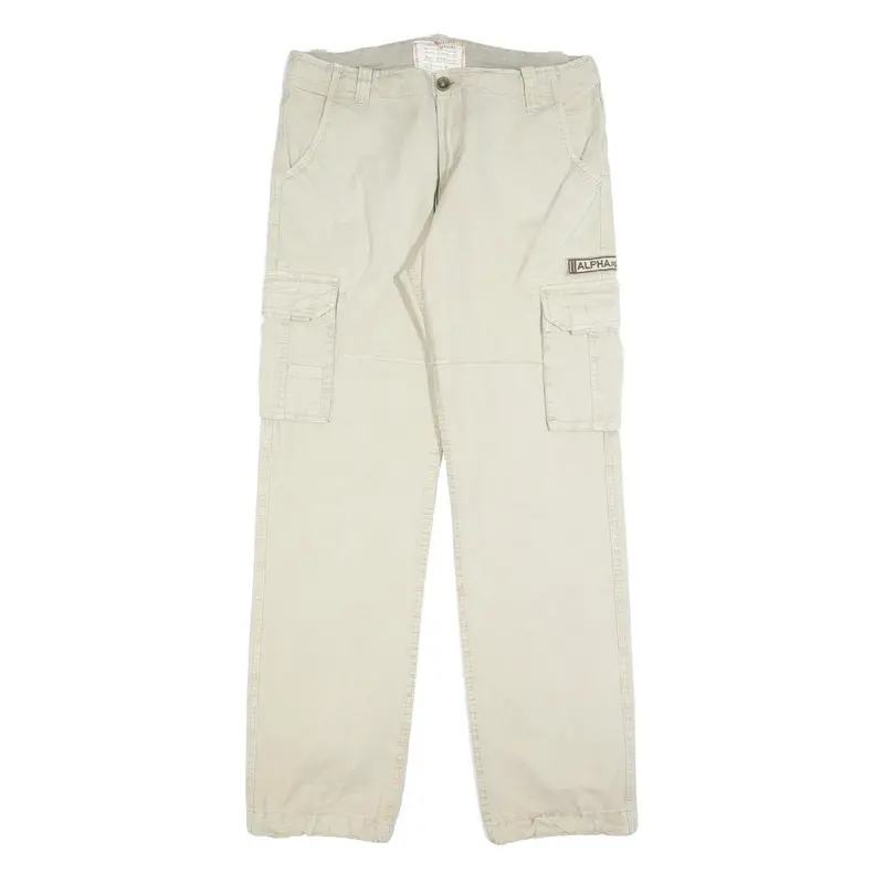 Alpha Industries Mens Regular Beige Cotton Blend Cargo Trousers W34 L34 Pocket 1