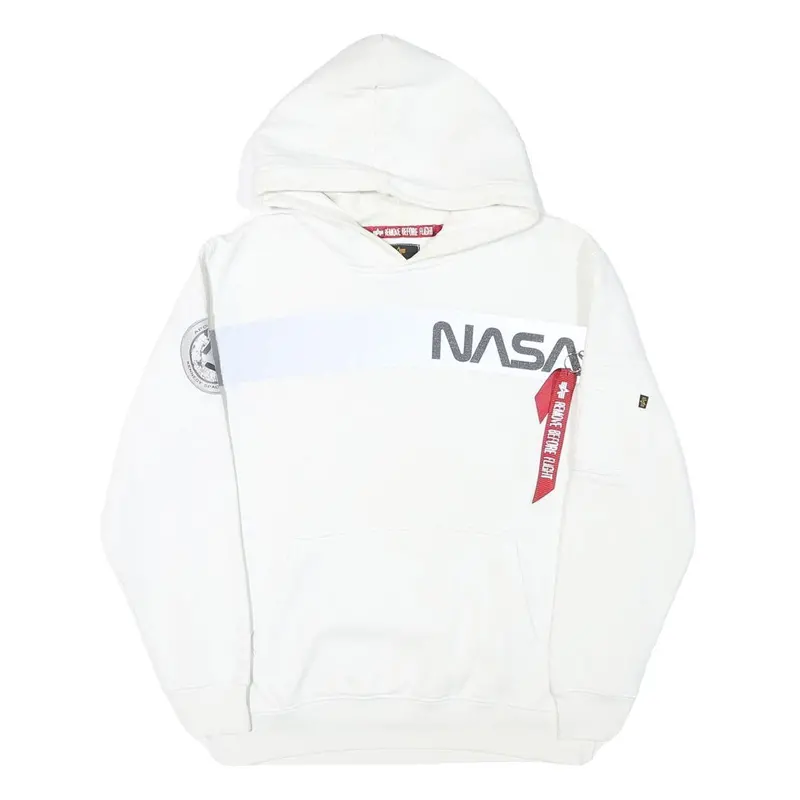 Alpha Industries Mens White Nasa Pullover Hoodie M Space Flight Graphic 1