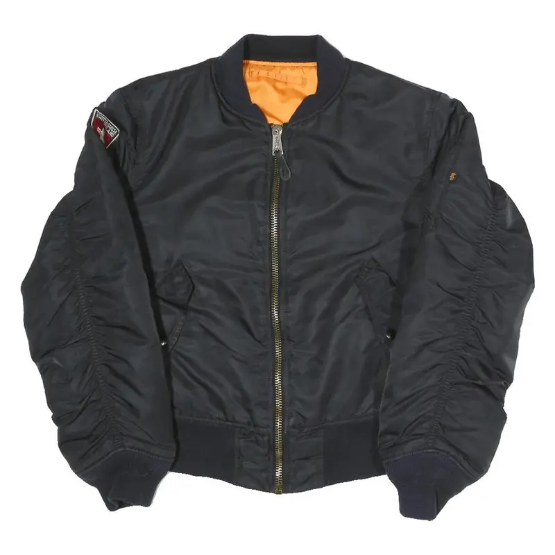 Alpha Industries Womens Black & Orange Flight Jacket L Nylon Woven Bomber Zip 1
