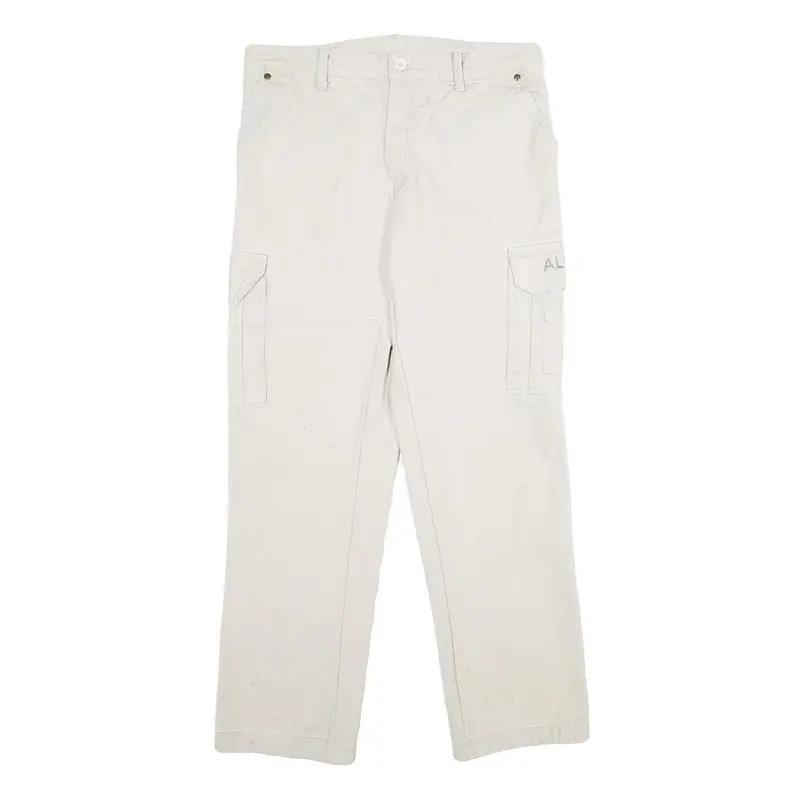 Aluart Mens Cotton White Regular Cargo Trousers W32 L32 Casual Functional Zip 1