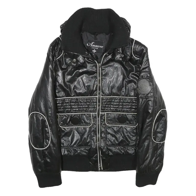 Amazone Couture Womens Black Zip Jacket Polyester Uk 8 Quilted Ribbed Collar 1