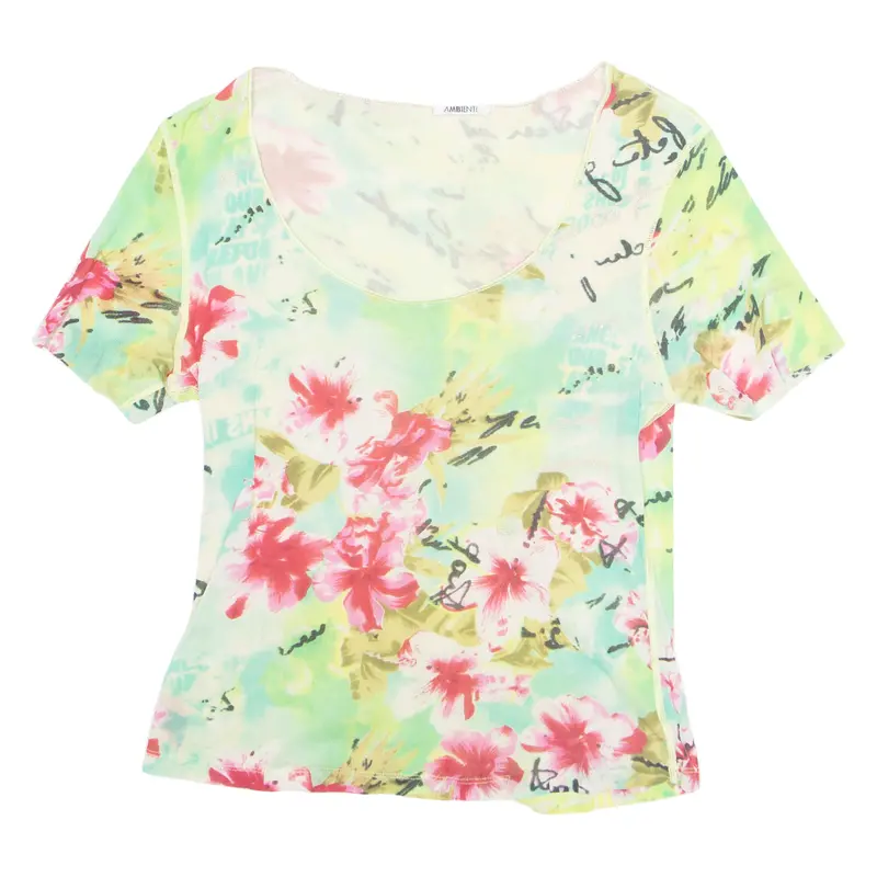 Ambiente Womens Printed Top Green Nylon Floral L 1