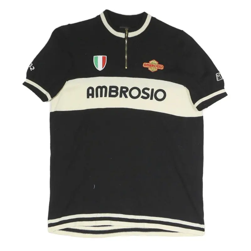 Ambrosio Mens Black & Cream Colourblock 1/4 Zip Band Collar Pullover Jumper Xl 1