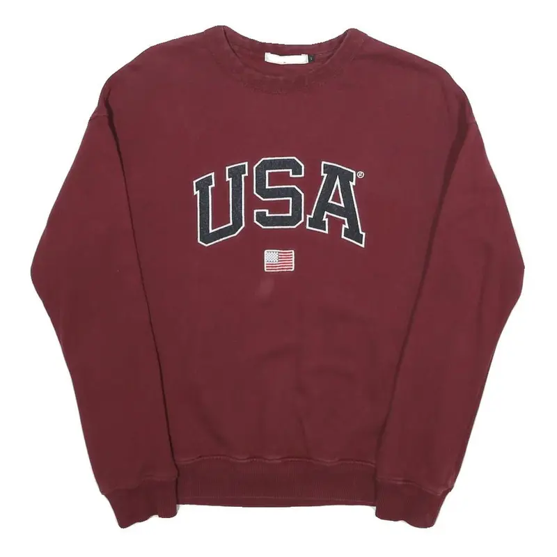 America Today Mens Maroon Usa Crew Neck S Cotton Sweatshirt Pullover Casual 1