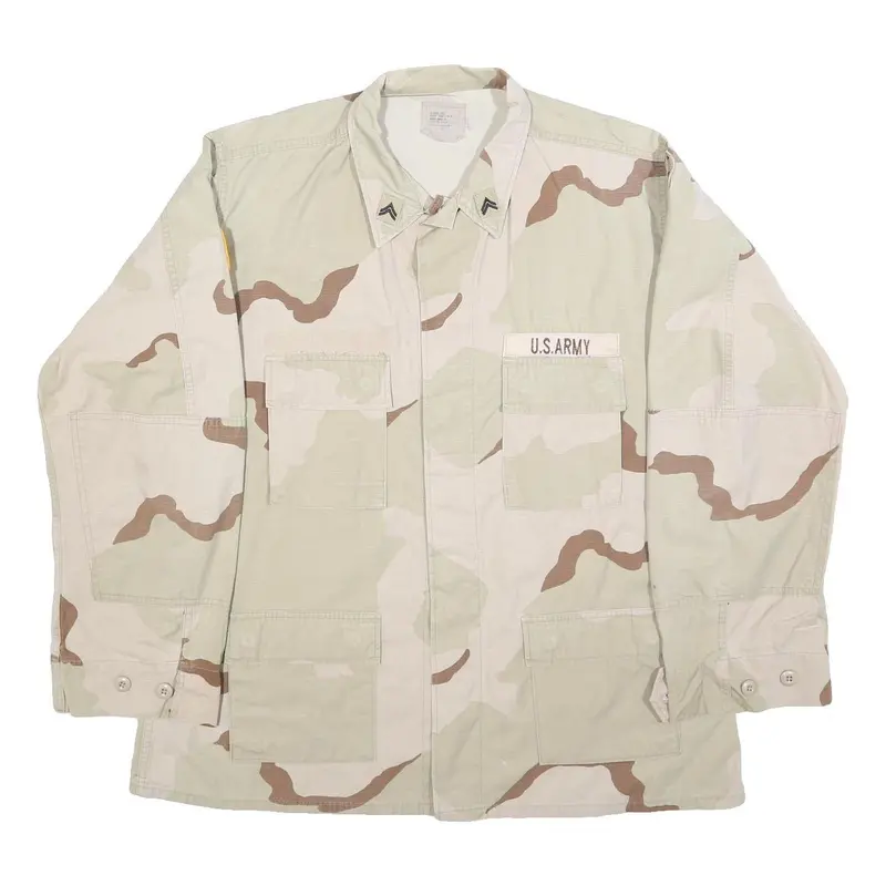 American Apparel Mens Beige & Brown Camouflage Military Button Jacket Xl Cotton 1
