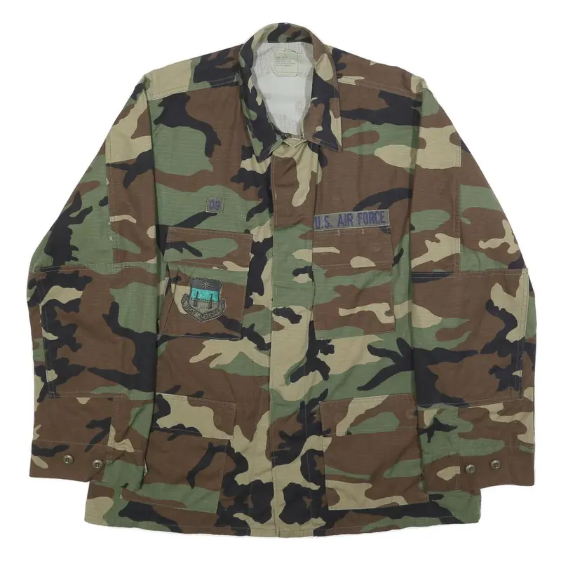 American Apparel Mens Green & Brown Camo Military Jacket L Cotton Blend Button 1